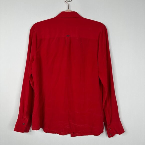 2/$30 White House Black Market Silk Button-Down Shirt Flap Pockets Red 12 #A0689 - Picture 4 of 7